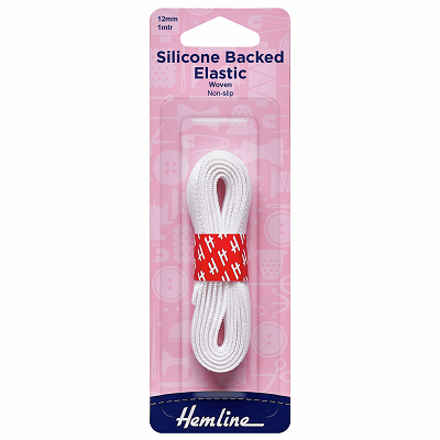 H632.12.WH Silicone Backed Elastic: White - 1m x 12mm..